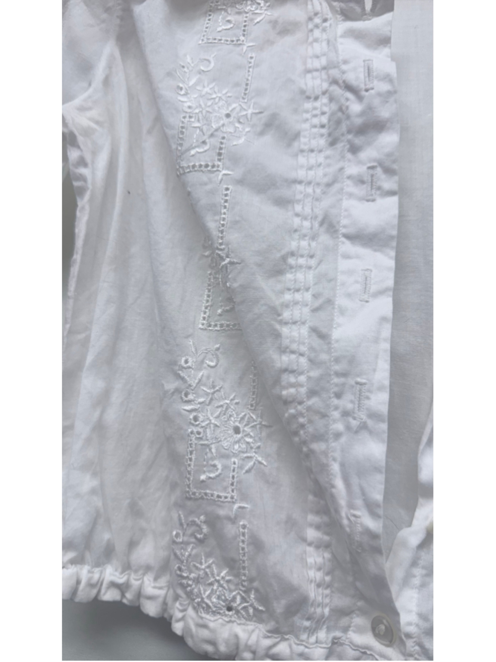 Women's Antique or Vintage White Embroidered Long Sleeve Blouse XS or XXS - Picture 7 of 12